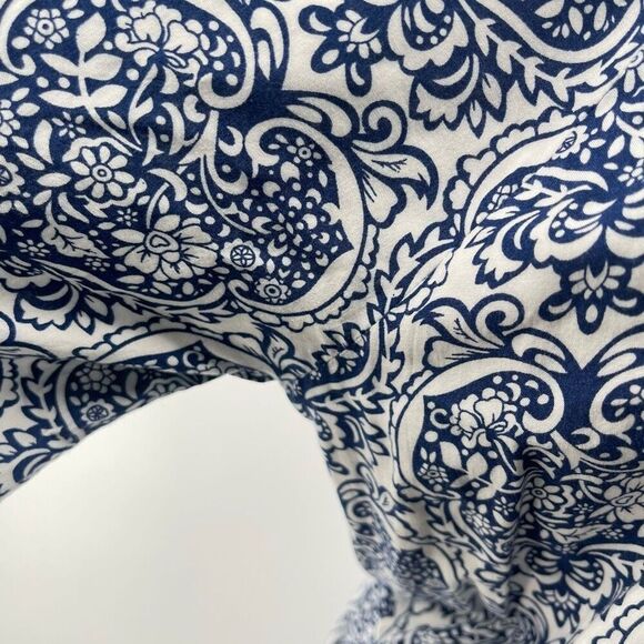 Mystree Blue White Paisley Boho Peasant Dress Large – Off Shoulder Long Sleeve - Picture 6 of 14